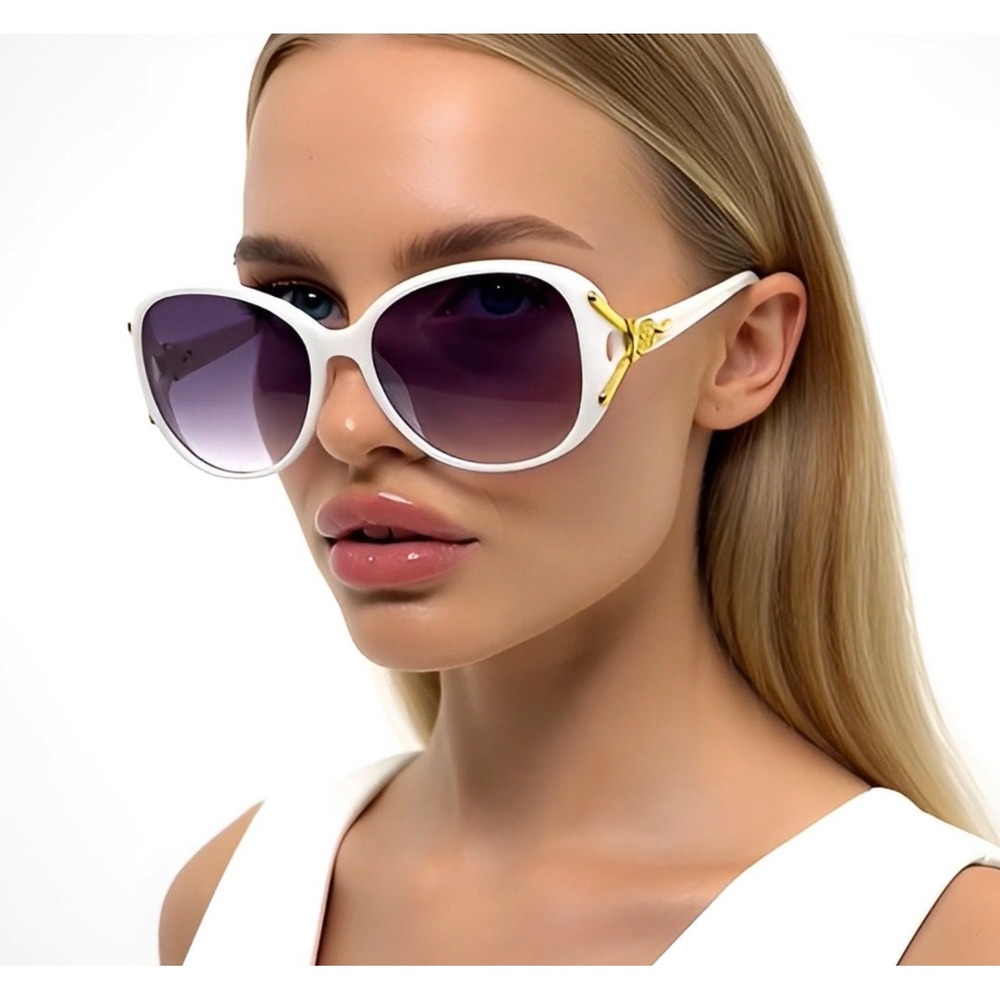 Trendy Designer Butterfly Sunglasses White Frame Black Gradient Lenses Women New